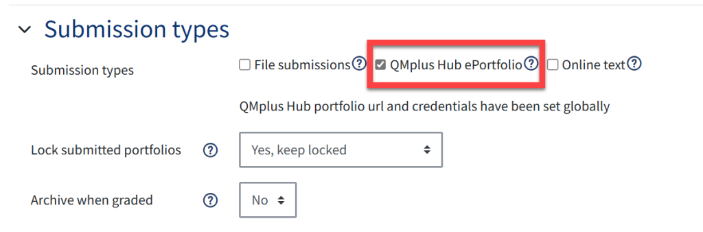 Submission types setting in the assignment activity